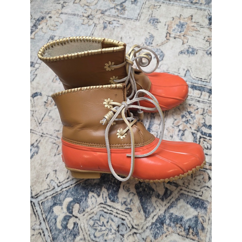 Jack Rogers Women's Size 9 Chloe Tan and Coral Classic Rain Duck Boots